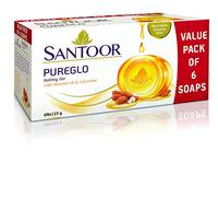 SANTOOR PureGlo Glycerine Bath Soap with Almond Oil for Moisturized, Nourished and Shining Skin
