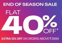 Shoes, Clothing Flat 40% off + Additional 15% Discount on 2999 + Additional 10% Discount on Prepaid Orders Over Rs 1000