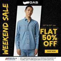 GAS Jeans Flat 50% off on Weekend Sale + 10% ICICI Bank Cashback on Orders Over Rs 2500
