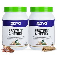 OZiva Protein & Herbs for Men | Chocolate, 2 kg, Pack of 2 (1kg each) | 23g Whey Protein, 5.5g BCAA & Ayurvedic herbs like Ashwagandha, Chlorella & Musli for Better Stamina & Lean Muscles