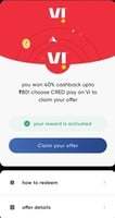 cred vi offer 40% upto  80 rs cashback( user specific)