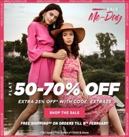 Me day sale Flat 50% to 70% off + extra 25% apply code + free shipping on order till 6th feb 