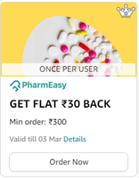 Get Flat ₹30 Back Min Order: ₹300 on Pharmeasy