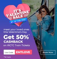  Book Train Ticket to Get 50% Cashback upto 100