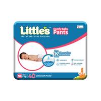 Little's Baby Pants Diapers with Wetness Indicator and 12 Hours Absorption, New Born, White, upto 5 kgs, 40 Count