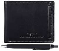URBAN FOREST Black Leather Men's Card Holder With Pen Combo