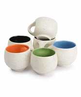 Anwaliya Fauna Series Ceramic Tea Cups - 6 Pieces, Pari White, 200 ML