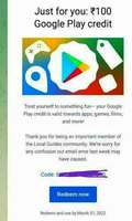 Get Google Play Gift Card worth ₹100.(User Specific For Local Guide)