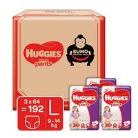 Huggies Wonder Pants Diapers Sumo Pack, Large (L) Size Baby Diaper Pants, 192 Count
