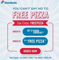 Get ₹100 off on ₹400 on 1st order & free pizza upto ₹200 on next order