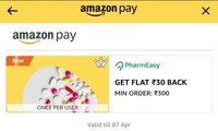 Send money via amazon upi and unlock 30 rs cashback of min 300 rs payment in pharmeasy 