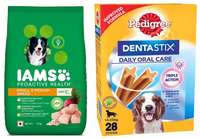 Pedigree & IAMS Combo for Adult Dogs - Dentastix Oral Care (Medium Breed, 10-25 kg) 28 Sticks + Proactive Health (Small & Medium Breed, 1+ Years) 1.5 kg
