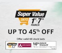 Amazon Super Value Days 10% Instant Discount with Axis Bank Credit Cards. on purchase of Rs.2,500 