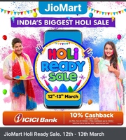 Jiomart Holi Ready Sale 12th - 13th March | Upto 50% off + 10% Cashback on ICICI Debit Card