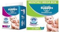 Supples Baby Pants Diapers, X-Large, 54 Count&Supples Baby Diaper Pants, Monthly Mega-Box, Large, 124 Count