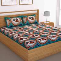 Story@Home Jaipuri Traditional 100% Cotton Pearl Collection Blue Paisley Printed 1 Double Bedsheet with 2 Pillow Cover कपास डबल बेडशीट