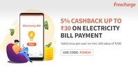 Get 5% upto Rs.30 cashback on Electricity Bill payments