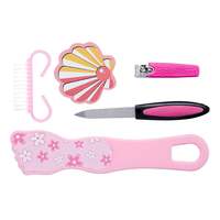 Amazon Brand - Solimo Manicure and Pedicure Kit with Nail Clipper, Foot Grinder, Brush and Two Nail Files, Pink, Pack of 5