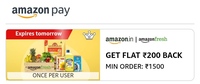 Amazon Fresh- Get Flat 200 Back Minimum Order 1500