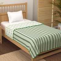 Story@Home Cotton Floral and Stripes Pattern Reversible Single Blanket/Duvet/Comforter/AC Dohar (56 x 86 Inches, Green and White)