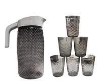 VM BOND Water Jug 2 Liter with 6 Pcs Serving Glass Set 200 ml for Drinking Juice Milk Cold Drink Storing Home Kitchen Set Drinkware ABS BPA Food Grade Plastic (Black) 