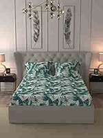 Trident Feather Tales 144 TC Double Bedsheet with 2 Pillow Covers - Exotic Fern Blue