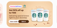 Magic pin: Starbucks home delivery 50% off up to 100 code SBUX