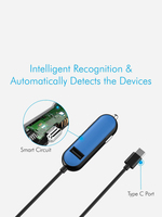POR 855 CarPower 2C Car Mobile Charger with Type C Cable & Single USB Port, Blue