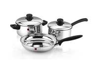 Butterfly Stainless Steel Cookware Set with Sauce Pan, Fry Pan and Induction Bowl with lid, 3 Pcs Set