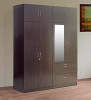 Pepperfry Wardrobe | Mintwud | Sakura | Color: Wenge Finish | Doors: 4 | Drawer: 2 | Loft: 2 | Wardrobe with Mirror | Bedroom Furniture | Wooden Wardrobe | 
