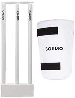 Amazon Brand - Solimo Cricket Thigh Guard and Amazon Brand - Solimo Cricket Wooden Stumps Combo