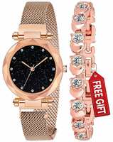 Acnos Analogue Women's Rose-Gold Magnet Watch With Rosegold Bracelet With Gift Box