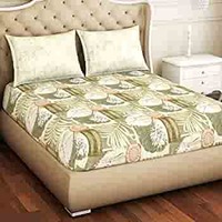 SPACES Atrium Beige 100% Cotton Double Bedsheet with 2 Pillow Covers, Abstract