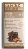 Ditch the Guilt - Roasted Almond (60G) - Vegan Dark Chocolate - Sugar Free - Stevia Sweetened - Made with Organic Indian Cacao beans (min qty 2)