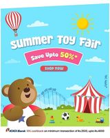 Hamleys Summer Toy Fair Upto 50% off + extra 10% off using icici cc on mov 2500 upto 4000 disc.