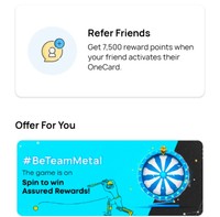 One Card Credit Card : Get 7500 ( 750 Rs) Points On refer And Earn 