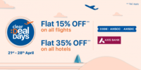 Cleartrip Hotel Offers - Flat 15% off on Flights & Flat 35% off on Hotels with Axis Bank Cards!
