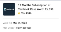 Get 12 months subscription of testbook pass by using 399 supercoins
