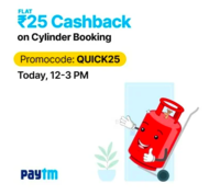 Paytm Flat 25 Cashback on Gas Booking  (12-3 pm) today