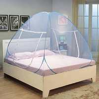 Kuber Industries Mosquito Net Foldable King Queen Size (Double Bed) with Free Saviours 6.5 x 6.5 Feet (Blue)