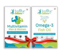 Healthy Bliss Omega 3 Fish Oil 1000 mg (180 mg EPA and 120 mg DHA), 30 Capsules and HB-VITE Multivitamin with Immunity Boosters and Digestive Enzymes, 60 Capsules (Combo Pack)