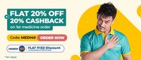 Pharmeasy New User Flat 20% Off on mov 999 + Flat 20% CB upto 300 + 5% Extra for Plus members + 150 off on 1500 mov using HDFC Cards 