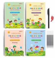 Upgraded Large Sank Magic Practice Copybook (Size 26 x 18cm ), Number Tracing Book for Preschoolers with Pen, Magic Calligraphy Copybook Set Practical Reusable Writing Tool (LARGE A4 SIZE 4 BOOK + 10 REFILL)