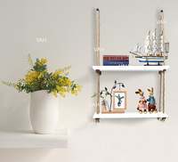 VAH 2 Tier White Wood Rope Hanging Shelf/Rack, Bohemian-Nordic Style, Perfect for Home & Office Decor and Like Wooden Shelf