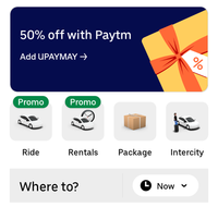 Get 50% off upto 50 on your next two ride on uber 