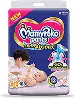 MamyPoko Pants Extra Absorb Diaper - Small Size, Pack of  108 Diapers (S-108)