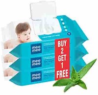 Mee Mee Caring Baby Wet Wipes with lid, 72 Pcs (Aloe Vera, Pack of 3)