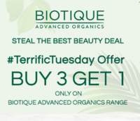 Biotique Terrific Tuesday : Buy 3 Get 1 | Extra 10% Off On 799 | 15% On 1099 | 20% On 1499 | Free Sanitizer