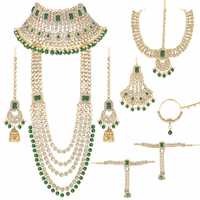 Gold Plated Kundan Dulhan Bridal Jewellery Set with Choker Earrings Maang Tikka Hathphool
