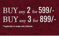  Super Savings Sale : Buy Any 2 @ 599, Any 3 @ 899 Sitewide + Extra 20% Off via DD Coupon